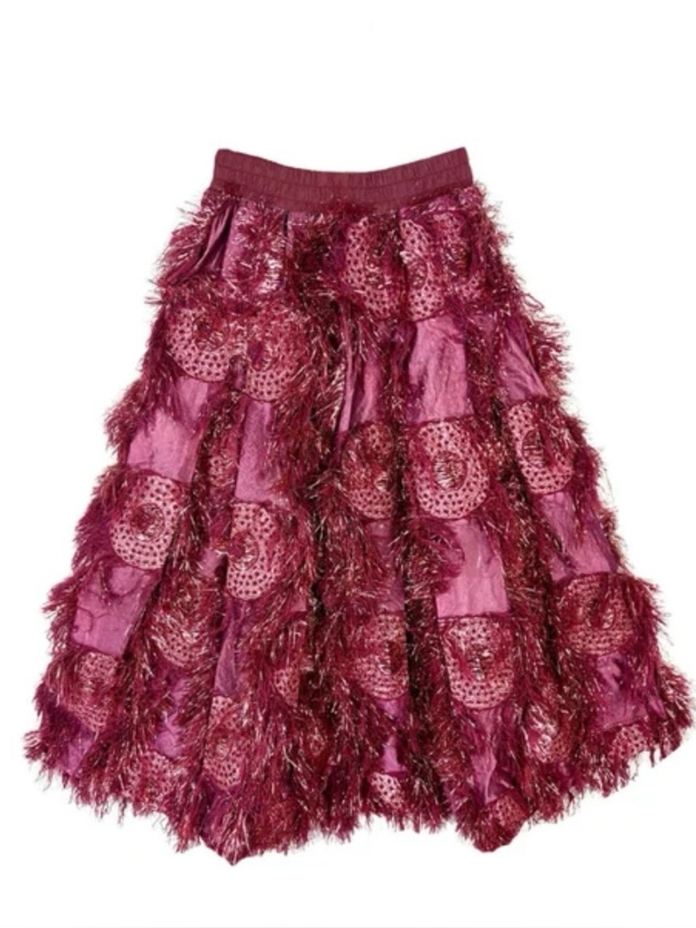 Buru Burgundy Bohemian Midi Skirt, 1X, Eyelash fabric, Gorgeous for holiday NWT